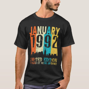 Camiseta aniversário de 30 anos Gift Vintage Janeiro 1992