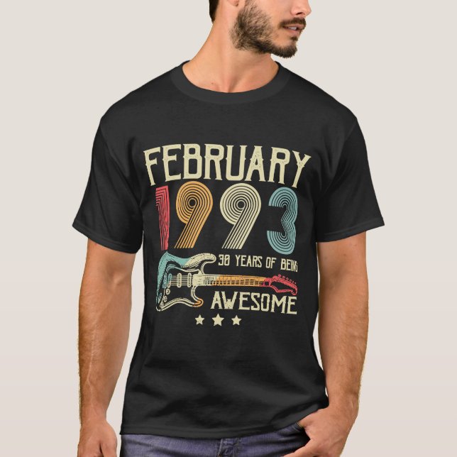 Camiseta aniversário de 30 anos Retro Guitar Fevereiro De 1 (Frente)