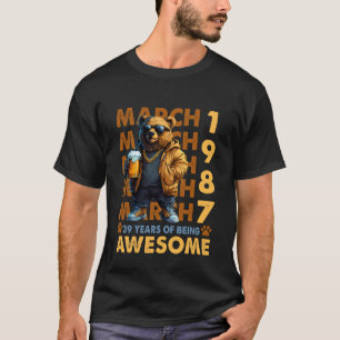 Camiseta Aniversário de 39 anos Urso Legal Março 1987 Vinta