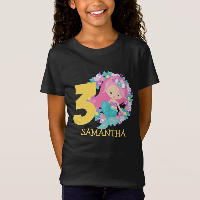 Camiseta Aniversário de 3 anos amarelo-sereia (Frente)