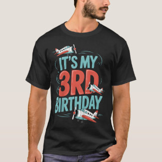 Camiseta Aniversário de 3 anos Avião Piloto Meninos de 3 an