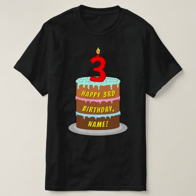 Camiseta aniversário de 3 anos — Bolo e Vela Diversão, com  (Frente do Design)