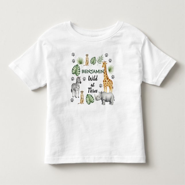 Camiseta Aniversário de 3 anos da selva branca (Frente)