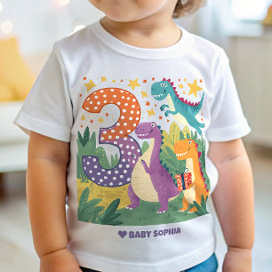 Camiseta Aniversário de 3 anos de Dinossauro Colorido