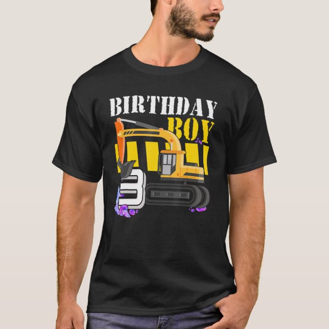 Camiseta Aniversário de 3 anos De Escavador De Construção 3 (Frente)