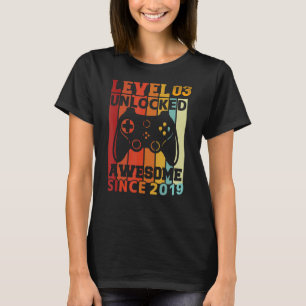Camiseta Aniversário de 3 anos de Jogador de Vídeo Desbloqu