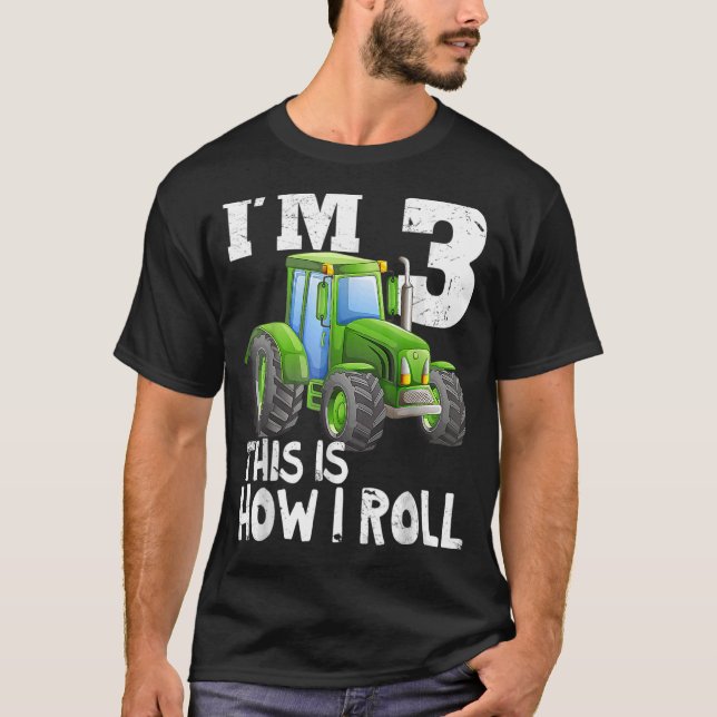 Camiseta Aniversário de 3 anos de Trator de Fazenda Verde c (Frente)
