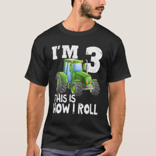 Camiseta Aniversário de 3 anos de Trator de Fazenda Verde c