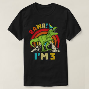 Camiseta aniversário de 3 anos Dinossauro T Rex Rawr Eu sou