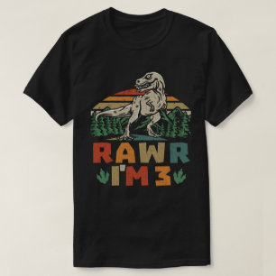 Camiseta aniversário de 3 anos Dinossauro T Rex Rawr Eu sou