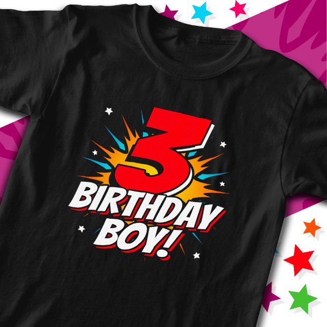 Camiseta aniversário de 3 anos do Aniversário do Super Heró (Criador carregado)