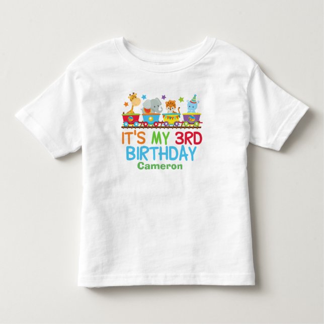 Camiseta Aniversário de 3 anos do comboio de animais de cir (Frente)