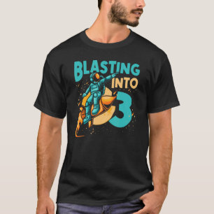 Camiseta Aniversário de 3 anos Feliz Planeta Astronauta