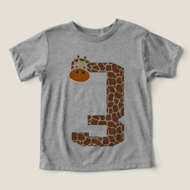 Camiseta aniversário de 3 anos Girafa Animal 3 Anos Criança (Design frontal)