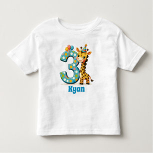 Camiseta Aniversário de 3 anos Girafa Personalizada