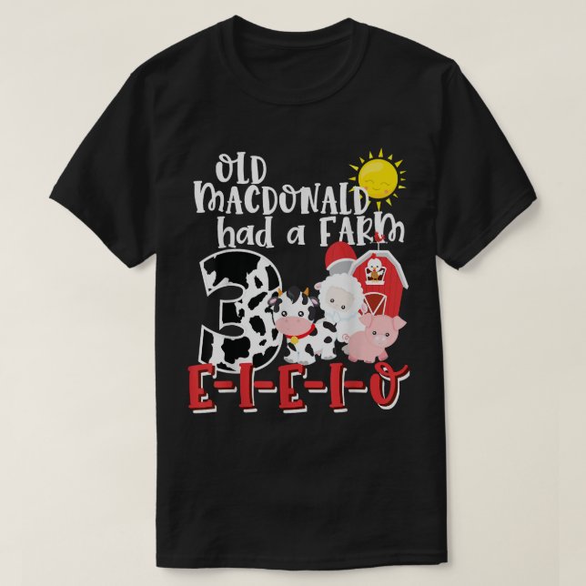 Camiseta Aniversário de 3 anos MacDonald Fazenda de 3 anos (Frente do Design)