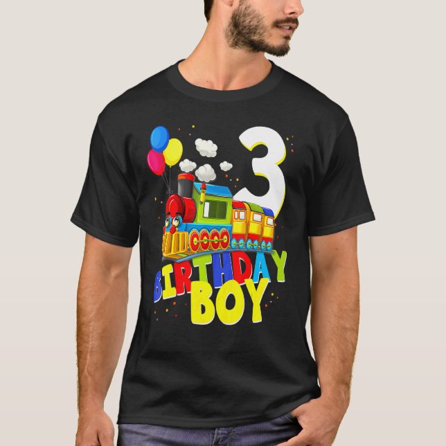 Camiseta aniversário de 3 anos Train Boys Garotas 3 anos Eu (Frente)