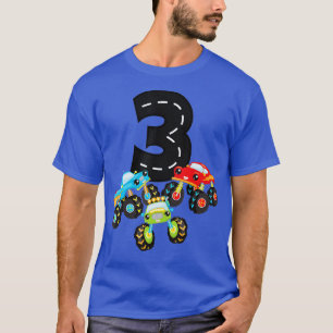 Camiseta aniversário de 3 anos Três Monstros de Caminhões N