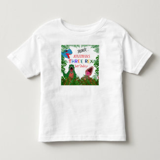 Camiseta Aniversário de 3 anos Três Rex Dinossauro Convidad