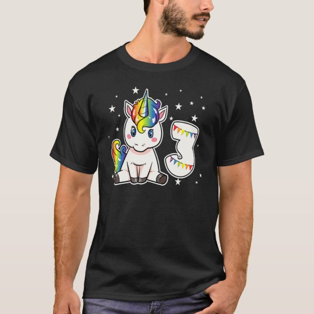 Camiseta aniversário de 3 anos Unicorn, 3 anos, partido Rai (Frente)