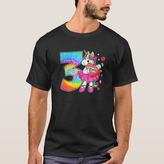 Camiseta aniversário de 3 anos Unicorn Para Meninas De 3 Ti (Frente)