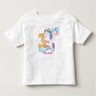 Camiseta aniversário de 3 anos Unicórnio Arco-Íris