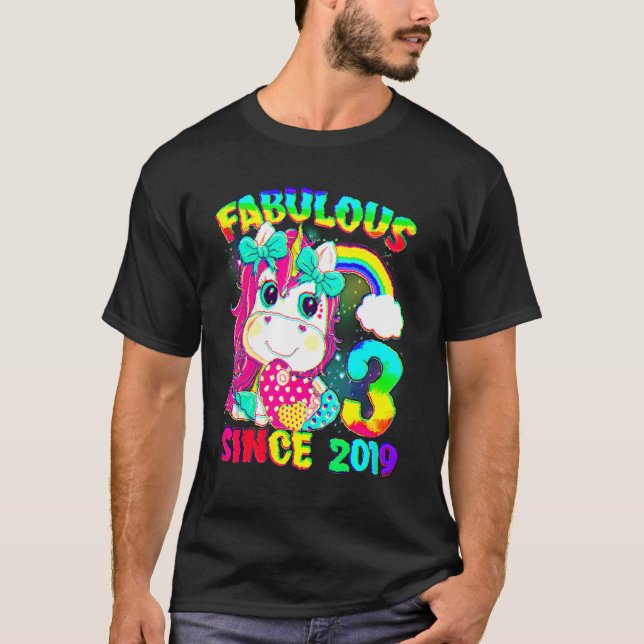 Camiseta aniversário de 3 anos Unicórnio Garota Fabulosa De (Frente)