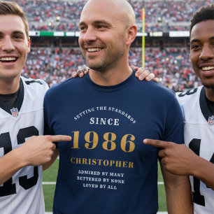 Camiseta aniversário de 40 anos 1986 Nome Personalizado Azu