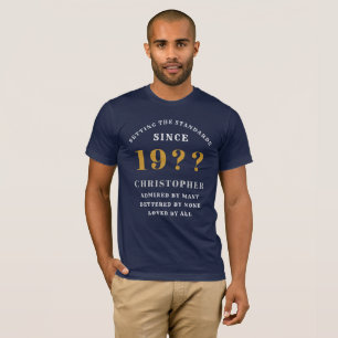 Camiseta aniversário de 40 anos Azul Branco Dourado Nome A