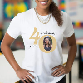Camiseta Aniversário de 40 anos de 40 Fotos Douradas e bran