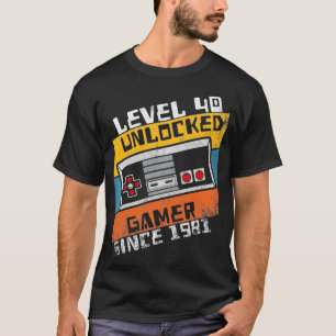 Camiseta Aniversário de 40 anos de jogador de vídeo nível 4