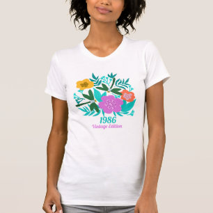 Camiseta Aniversário de 40 anos design floral elegante - an