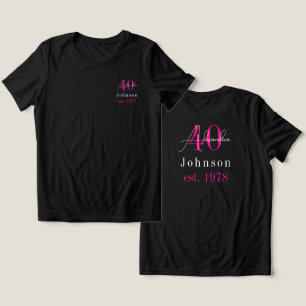 Camiseta Aniversário de 40 anos Nome Personalizado Preto Ro