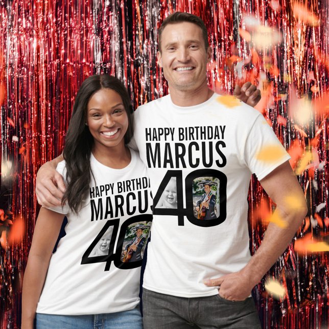 Camiseta aniversário de 40 anos preto personalizado agora e (Criador carregado)