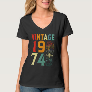Camiseta Aniversário de 48 Anos Vintage 1974 Camping Hiking