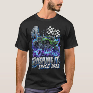 Camiseta Aniversário de 4 anos Caminhão Monstro Meninos Nas