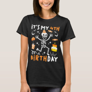 Camiseta aniversário de 4 anos crianças esqueleto engraçado