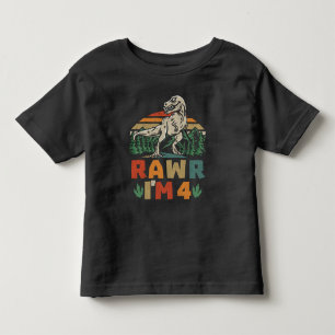 Camiseta Aniversário de 4 anos Dinossauro T Rex Rawr Eu ten