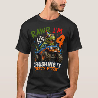 Camiseta Aniversário de 4 anos do caminhão monstro esmagand