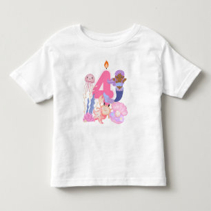 Camiseta Aniversário de 4 anos Pastel Sereia e Criaturas Ma