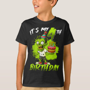 Camiseta Aniversário de 4 anos Zumbi 4 Anos de Idade Feliz