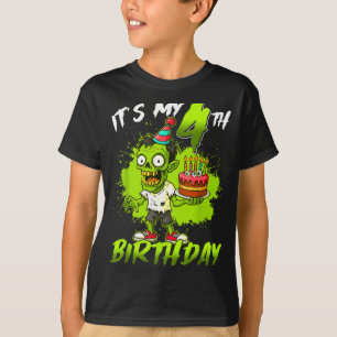 Camiseta aniversário de 4 anos zumbi 4 anos de idade feliz