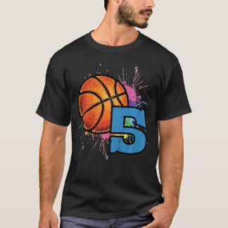 Camiseta Aniversário de 5 anos Basquete 5 Anos de Idade Bda
