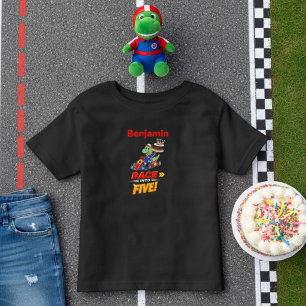 Camiseta Aniversário de 5 anos Dinossauro Corrida Carro Pr