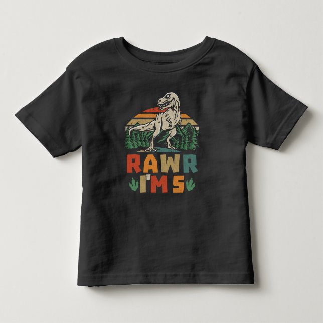 Camiseta Aniversário de 5 anos do dinossauro T Rex Rawr Est (Frente)