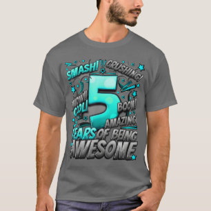 Camiseta Aniversário de 5 anos Estilo Cômico Incrível Desde