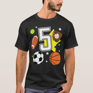 Camiseta Aniversário de 5 anos Tema de esportes Aniversário