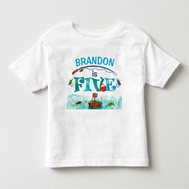 Camiseta Aniversário de 5 de pescadores pequenos que pescam (Frente)