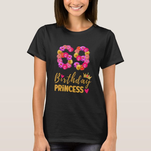 Camiseta Aniversário de 69 anos Princesa Flor Seu 69º B (Frente)