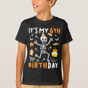 Camiseta aniversário de 6 anos crianças esqueleto engraçado